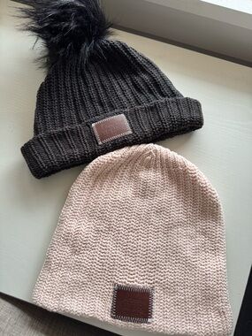 Love Your Melon Beanie Duo - Black Pom & Light Pink Knit